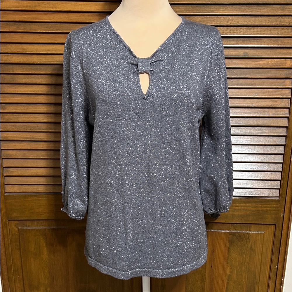Raisey Gray & Silver Sparkle 3/4 Sleeve Pullover Sweater Size L